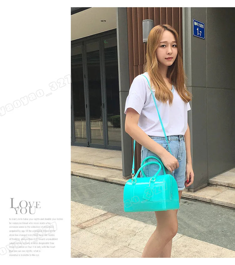 2024 Women Transparent Boston Handbag Candy Color Fashion Girls Jelly PVC Simple Waterproof Silicone Pillow Big Crossbody Bag
