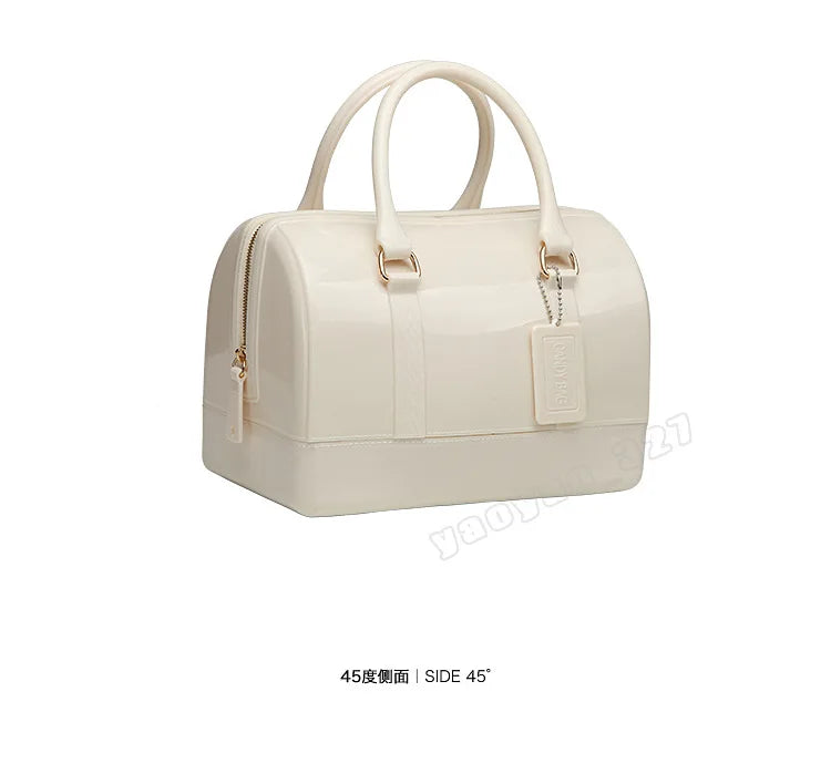 2024 Women Transparent Boston Handbag Candy Color Fashion Girls Jelly PVC Simple Waterproof Silicone Pillow Big Crossbody Bag