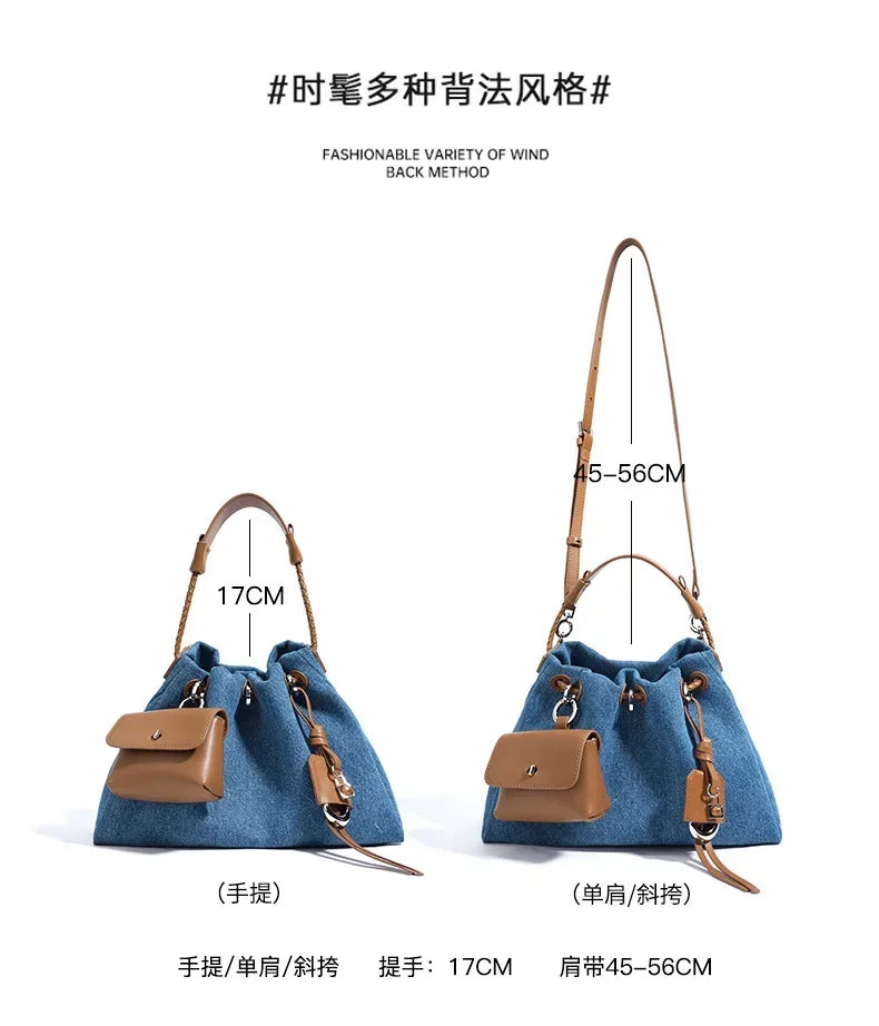 New Denim Series Handbag Fashion Straw Denim Dags for Women Minimalist Crossbody Messenger Designer Luxury Tote Bag Coin Wallet