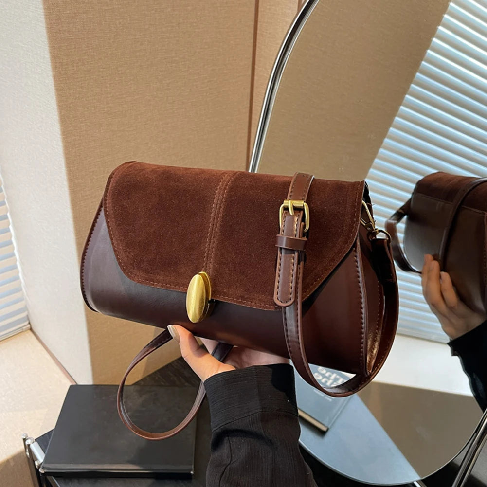 Fashion PU Shoulder Bag Stylish Crossbody Bag Adjustable Strap Vintage Small Tote Bag Trendy Commuting Bag Slouchy Hobo Bag