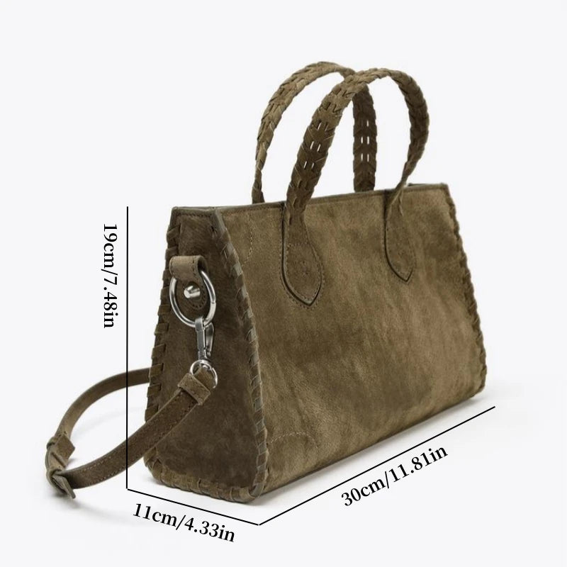 WOMEN'S SUEDE CITY BAG, Luxury Design Woven Effect Tote Handbags, Wide Handle with Removable Crossbody Strap