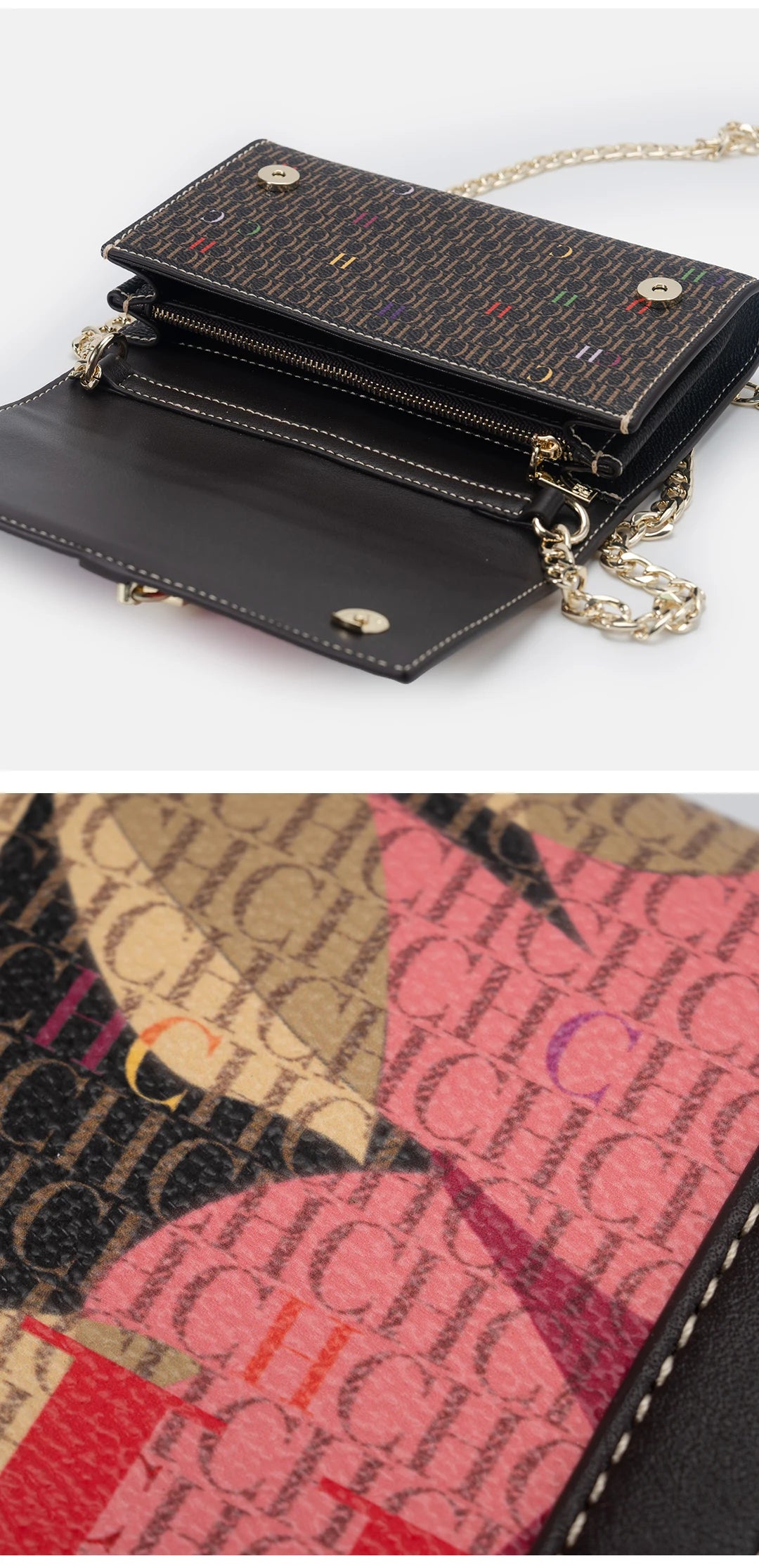 CH Wallet Bag with Floral Letters Printed Lock Design High Quality PU Material Women's 2025 Designer Shoulder Bag