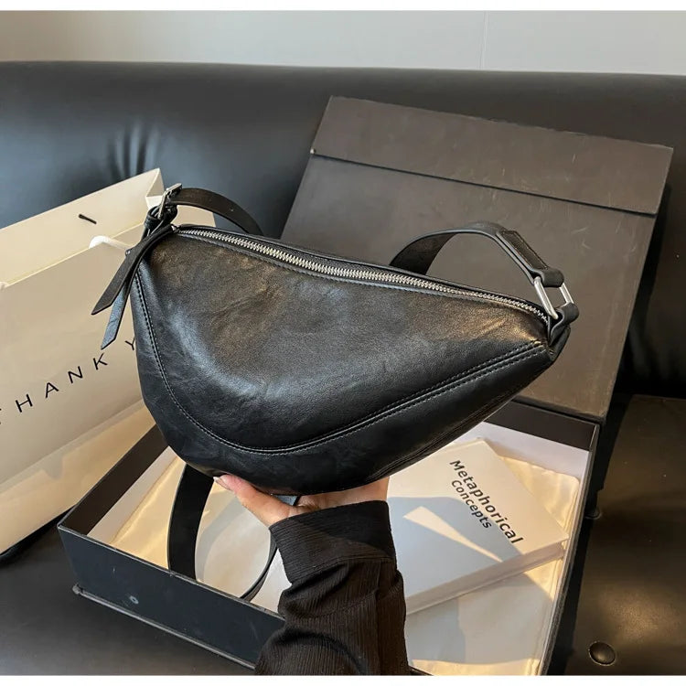Niche Design Simple Solid Colour Dumpling Bag Women New Fashion Senior Sense PU Leather Shoulder Bag Versatile Crossbody Bag