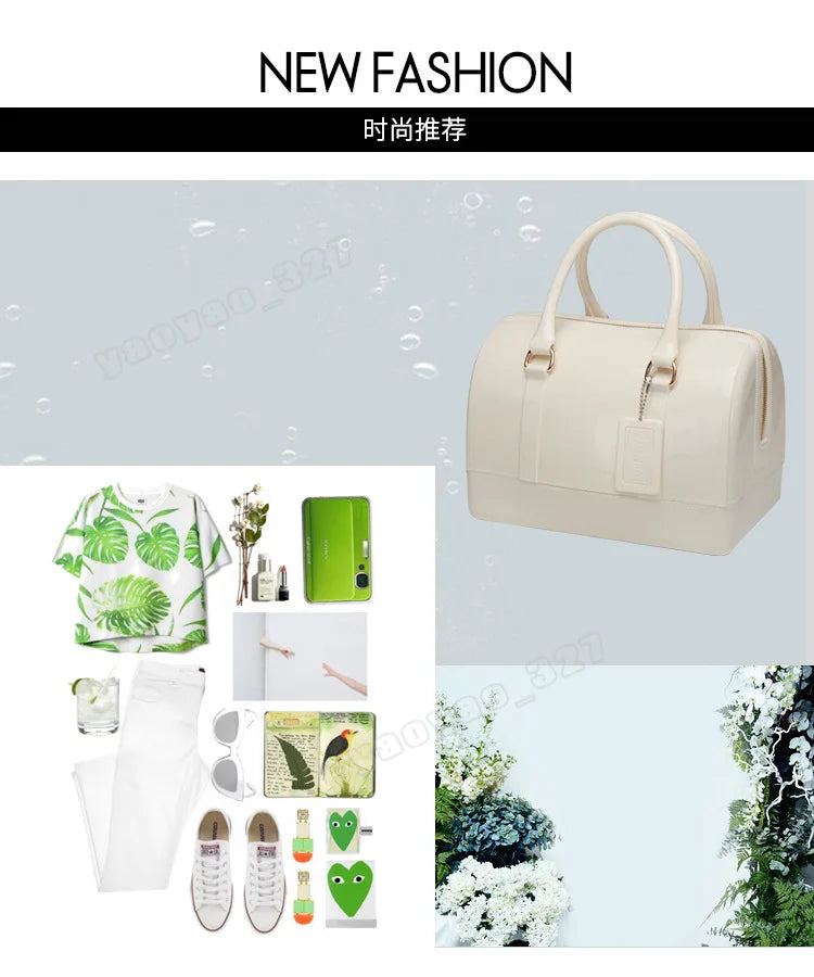 2024 Women Transparent Boston Handbag Candy Color Fashion Girls Jelly PVC Simple Waterproof Silicone Pillow Big Crossbody Bag