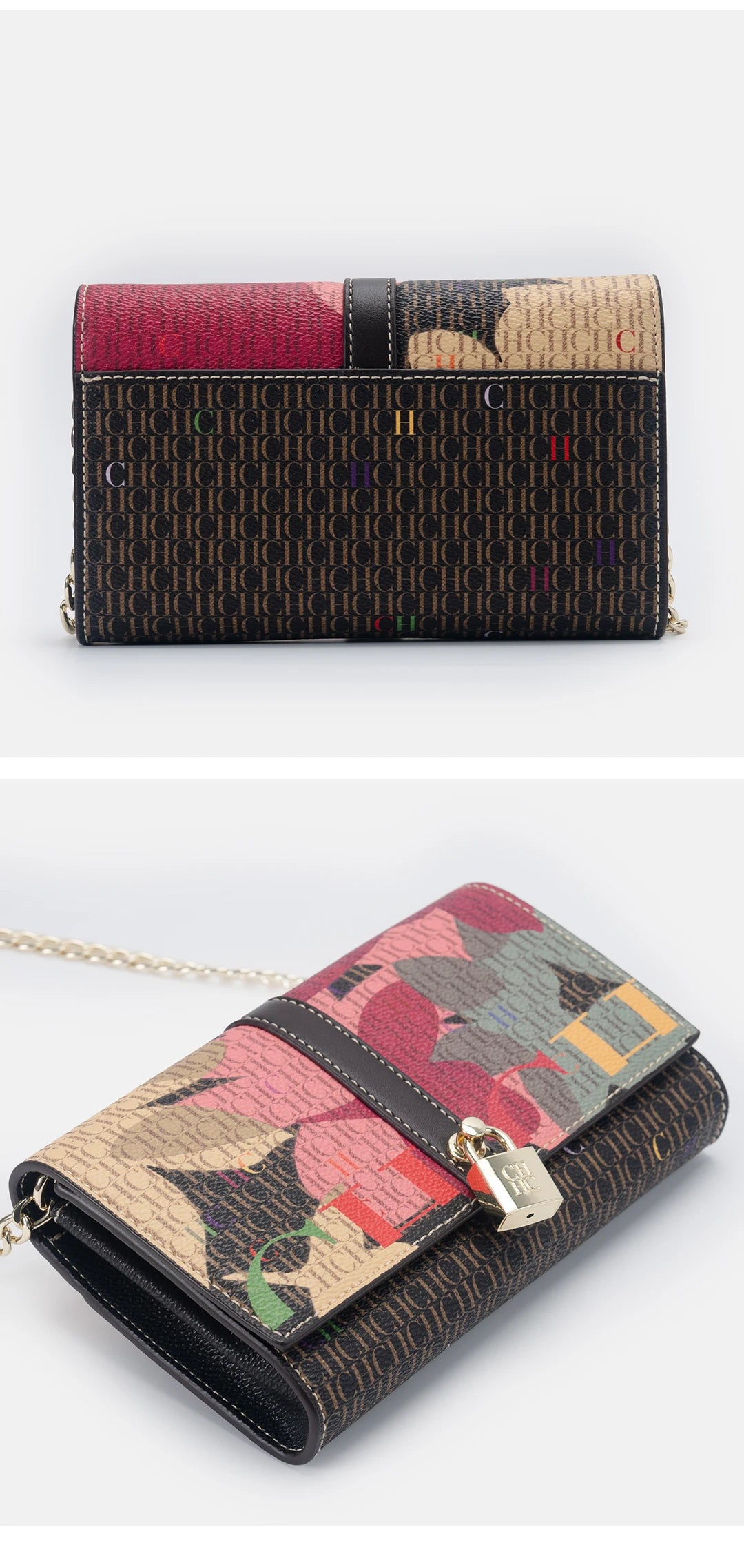 CH Wallet Bag with Floral Letters Printed Lock Design High Quality PU Material Women's 2025 Designer Shoulder Bag