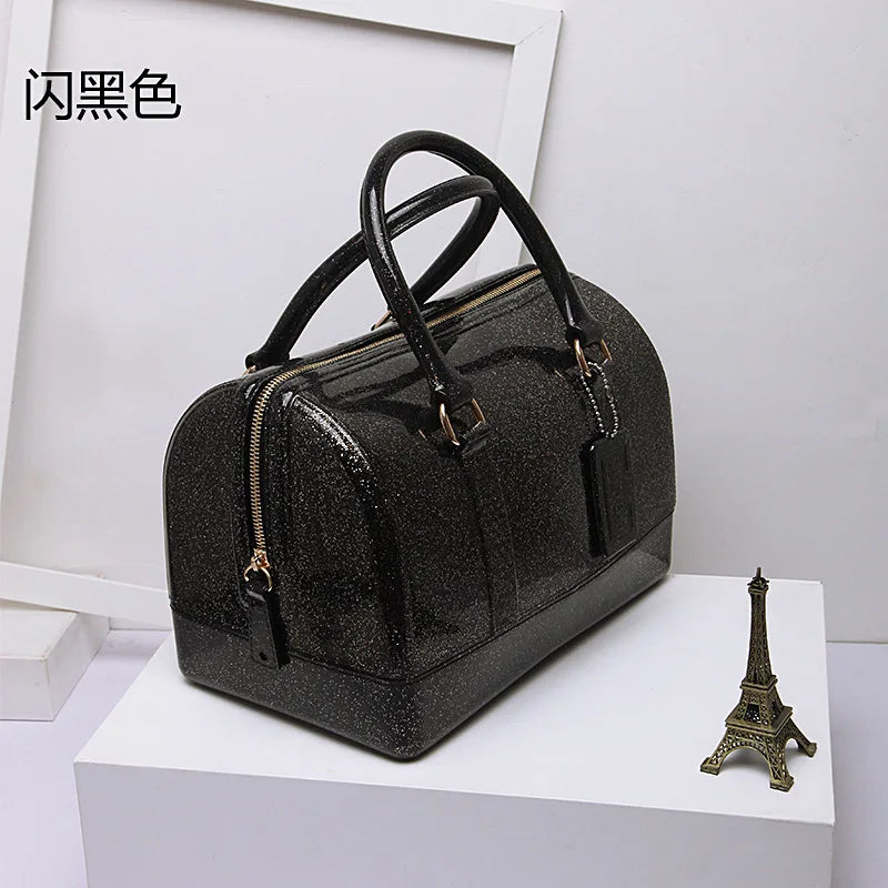2024 Women Transparent Boston Handbag Candy Color Fashion Girls Jelly PVC Simple Waterproof Silicone Pillow Big Crossbody Bag