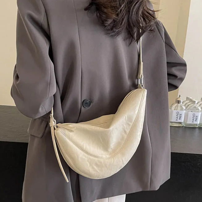 Niche Design Simple Solid Colour Dumpling Bag Women New Fashion Senior Sense PU Leather Shoulder Bag Versatile Crossbody Bag