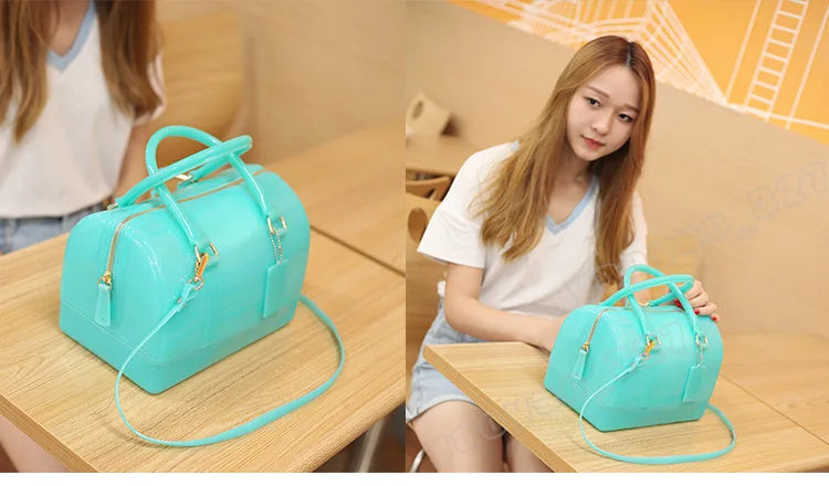 2024 Women Transparent Boston Handbag Candy Color Fashion Girls Jelly PVC Simple Waterproof Silicone Pillow Big Crossbody Bag