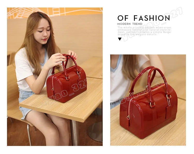 2024 Women Transparent Boston Handbag Candy Color Fashion Girls Jelly PVC Simple Waterproof Silicone Pillow Big Crossbody Bag