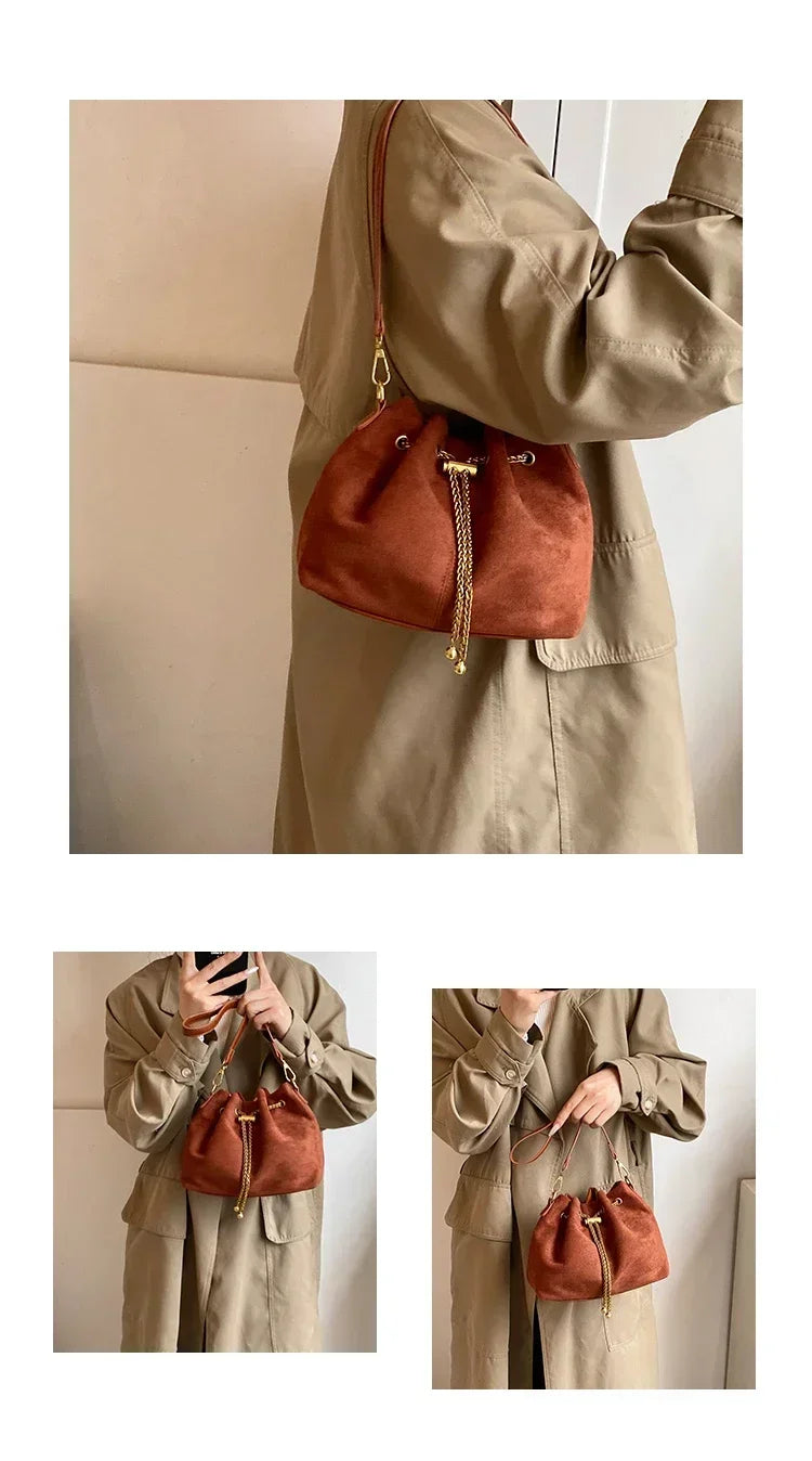 Soft Faux Suede Simple Commuting Crossbody Bags Thread String Women's Handbags 2025 Hot Sale Sewing Sweet Medium Bags for Women