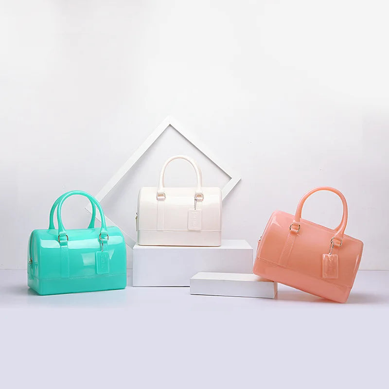 2024 Women Transparent Boston Handbag Candy Color Fashion Girls Jelly PVC Simple Waterproof Silicone Pillow Big Crossbody Bag