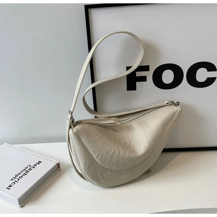 Niche Design Simple Solid Colour Dumpling Bag Women New Fashion Senior Sense PU Leather Shoulder Bag Versatile Crossbody Bag