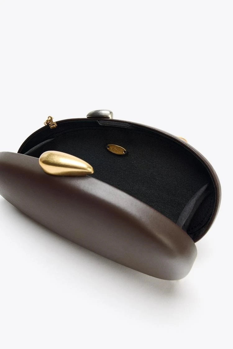 METALLIC CLOSURE CLUTCH, Luxury Design Evening Bag with Chains, Elegant Shoulder Purses for Ladies, Small Handbag Clip Bag