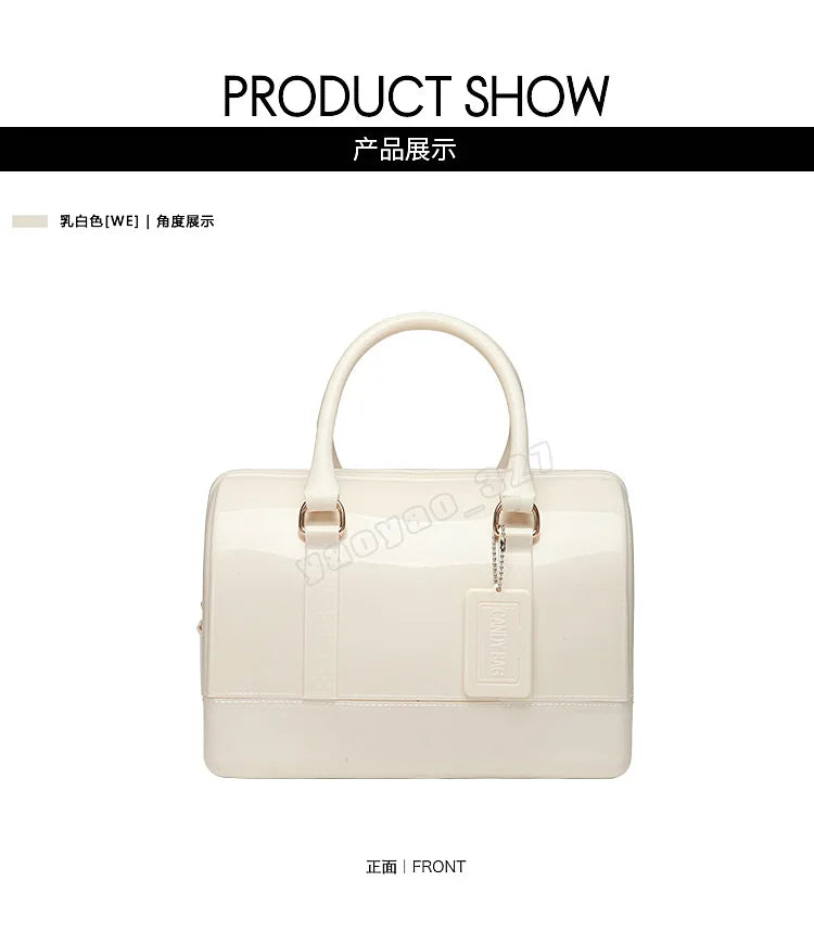 2024 Women Transparent Boston Handbag Candy Color Fashion Girls Jelly PVC Simple Waterproof Silicone Pillow Big Crossbody Bag
