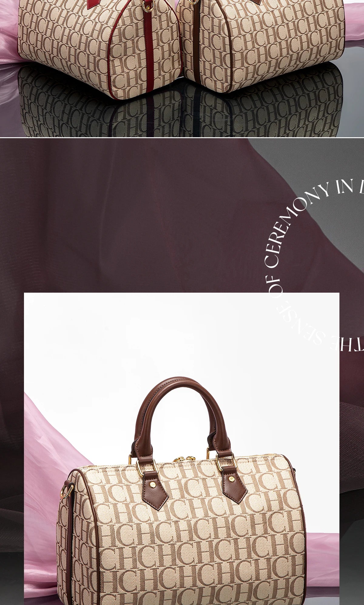 CHCH Women's Pillow Bag Autumn/Winter New Collection Letter Handbag Brown Boston Bag