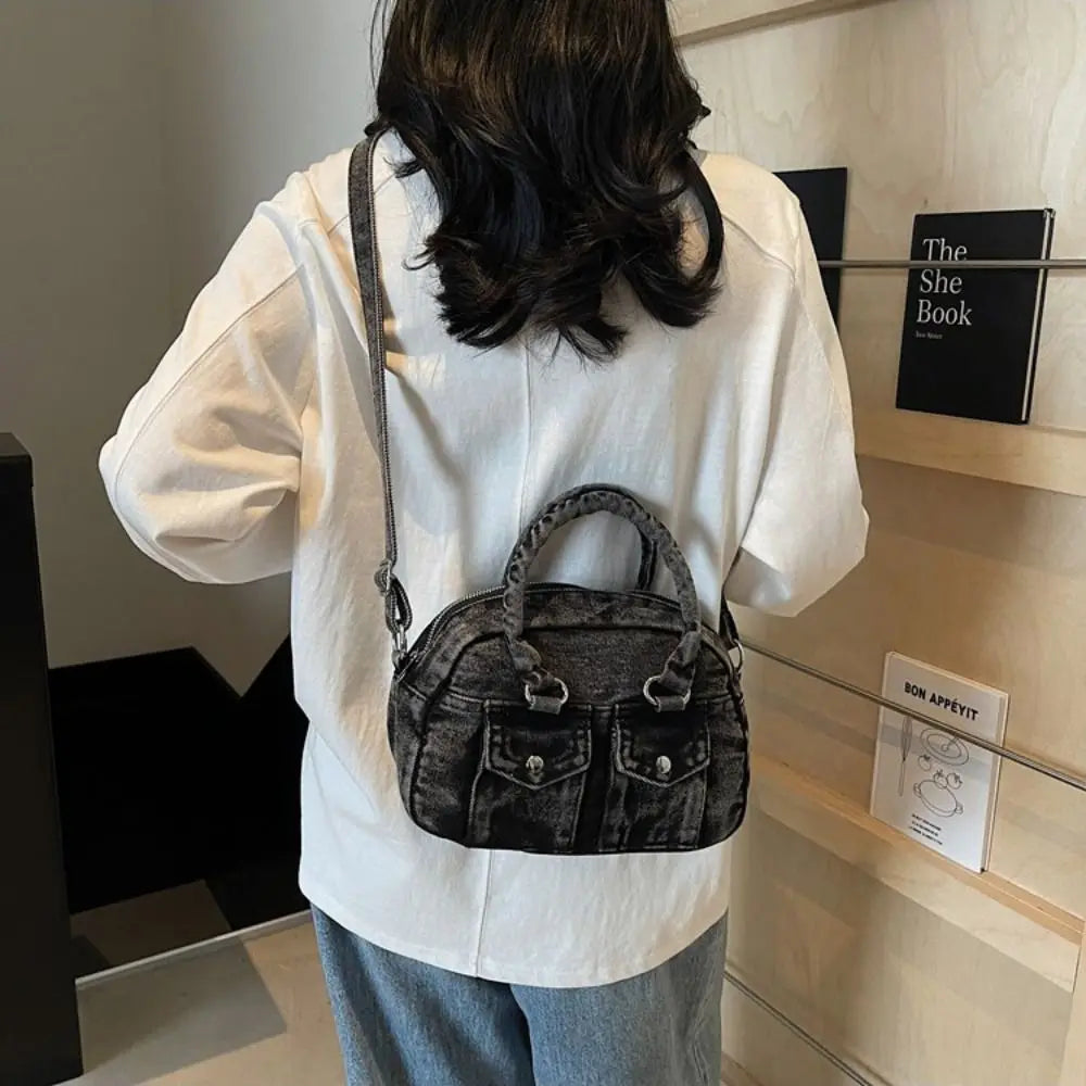 Fashion Handbag Retro Denim Bag Underarm Bag Crossbody Bag Spicy Girl Shoulder Bag Y2K Armpit Bag Washed Jean Bag Shopping
