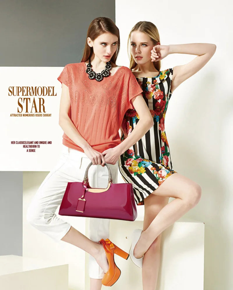 Luxury Designer Handbags Women 2024 High-end Evening Party Clutch Bag Ladies Bright Patent Leather Top Handle Underarm Bags