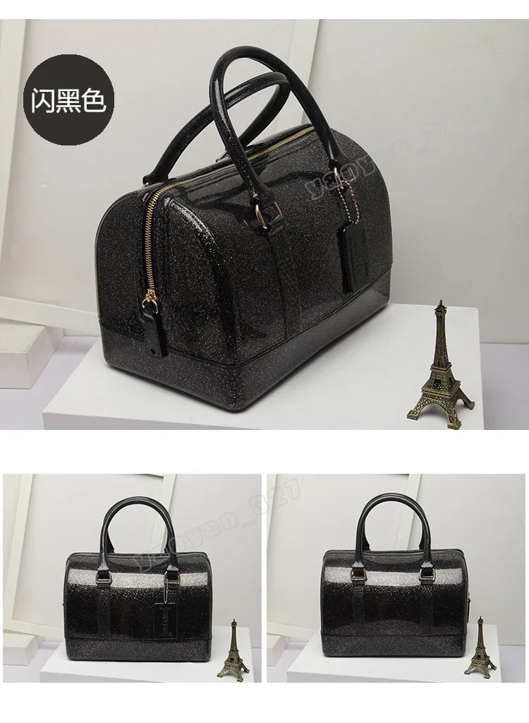 2024 Women Transparent Boston Handbag Candy Color Fashion Girls Jelly PVC Simple Waterproof Silicone Pillow Big Crossbody Bag