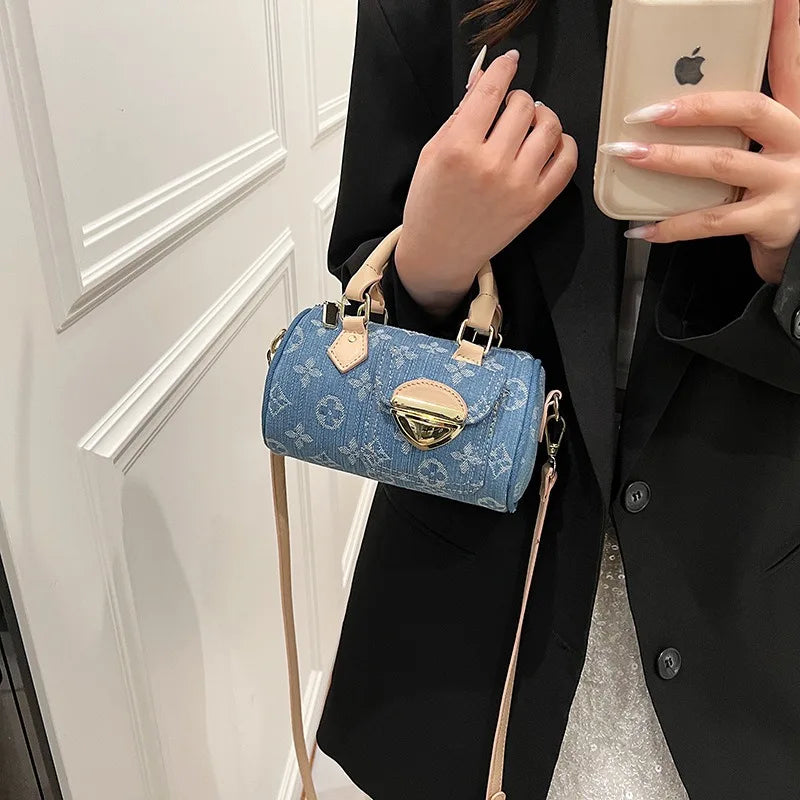 Denim Bag Women's New Foreign Style Versatile Messenger Bag Fashionable Portable Cylinder Bag