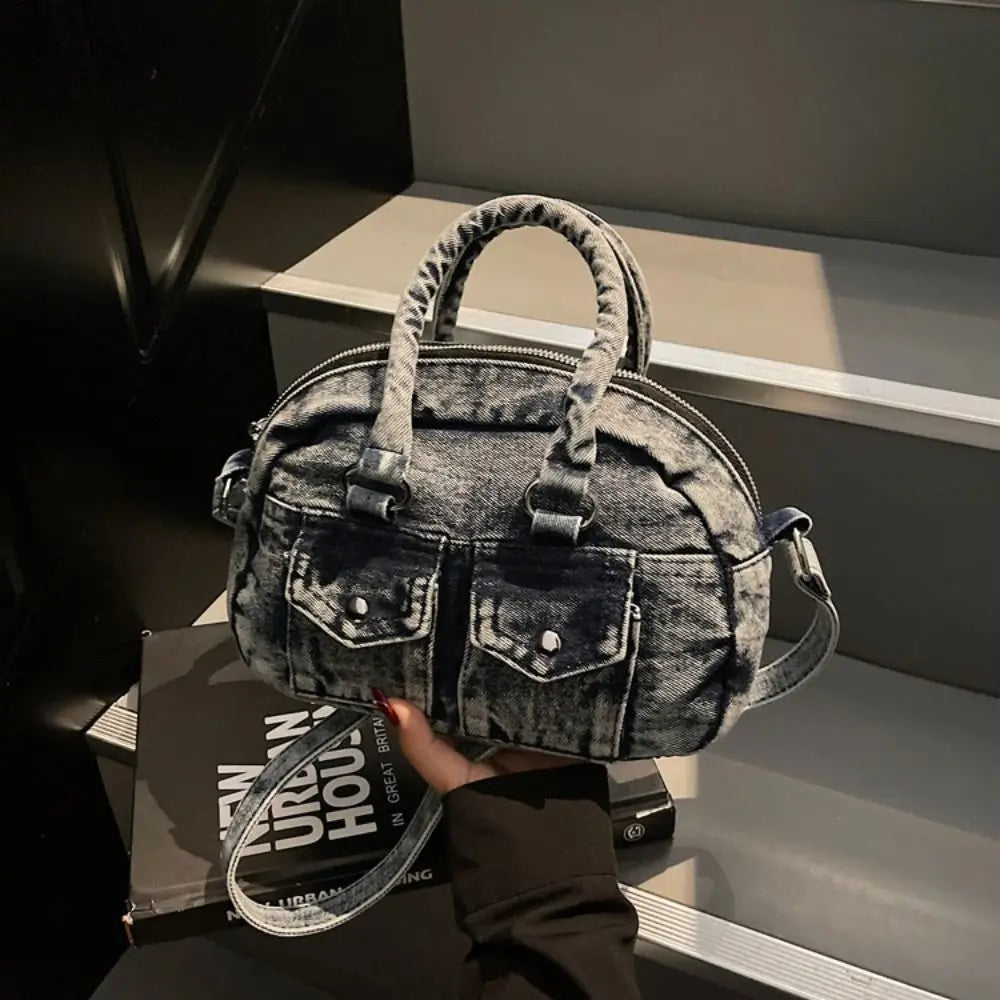 Fashion Handbag Retro Denim Bag Underarm Bag Crossbody Bag Spicy Girl Shoulder Bag Y2K Armpit Bag Washed Jean Bag Shopping