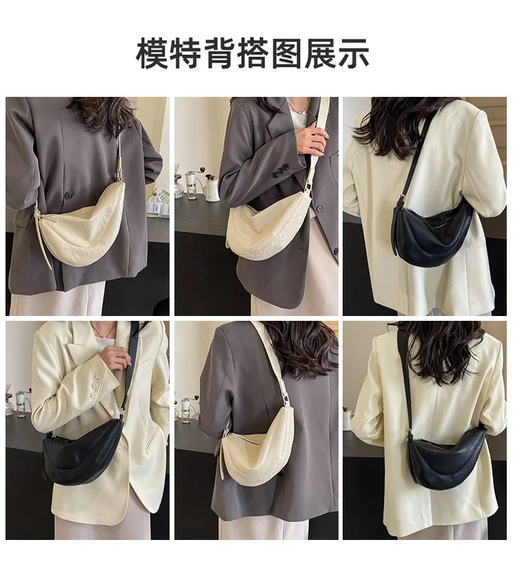 Niche Design Simple Solid Colour Dumpling Bag Women New Fashion Senior Sense PU Leather Shoulder Bag Versatile Crossbody Bag