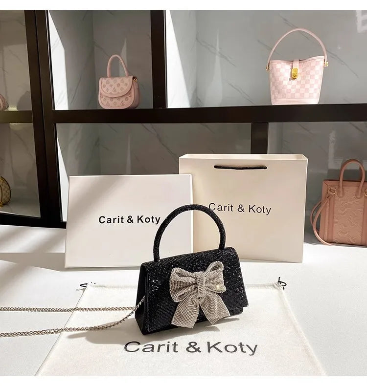 Crystal Shiny Diamond Evening Bag Luxury Glitter Bow Knot High Quality Women Handbag Wedding Party Clutch Purse Shoulder Bag