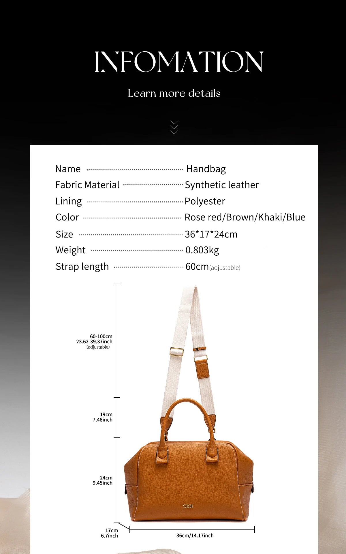 CHCH Women's Crossbody Bag Autumn Large Capacity Pillow Bag Hidden Blue Zipper Wide Shoulder Strap Travel Bag