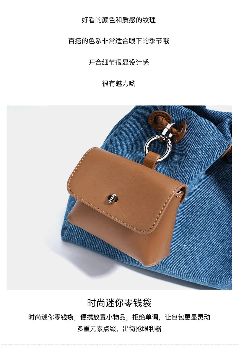New Denim Series Handbag Fashion Straw Denim Dags for Women Minimalist Crossbody Messenger Designer Luxury Tote Bag Coin Wallet