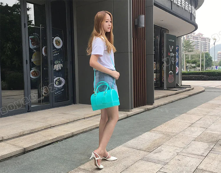 2024 Women Transparent Boston Handbag Candy Color Fashion Girls Jelly PVC Simple Waterproof Silicone Pillow Big Crossbody Bag