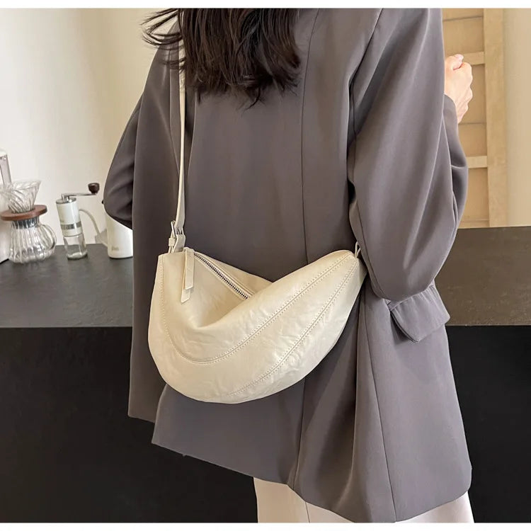 Niche Design Simple Solid Colour Dumpling Bag Women New Fashion Senior Sense PU Leather Shoulder Bag Versatile Crossbody Bag