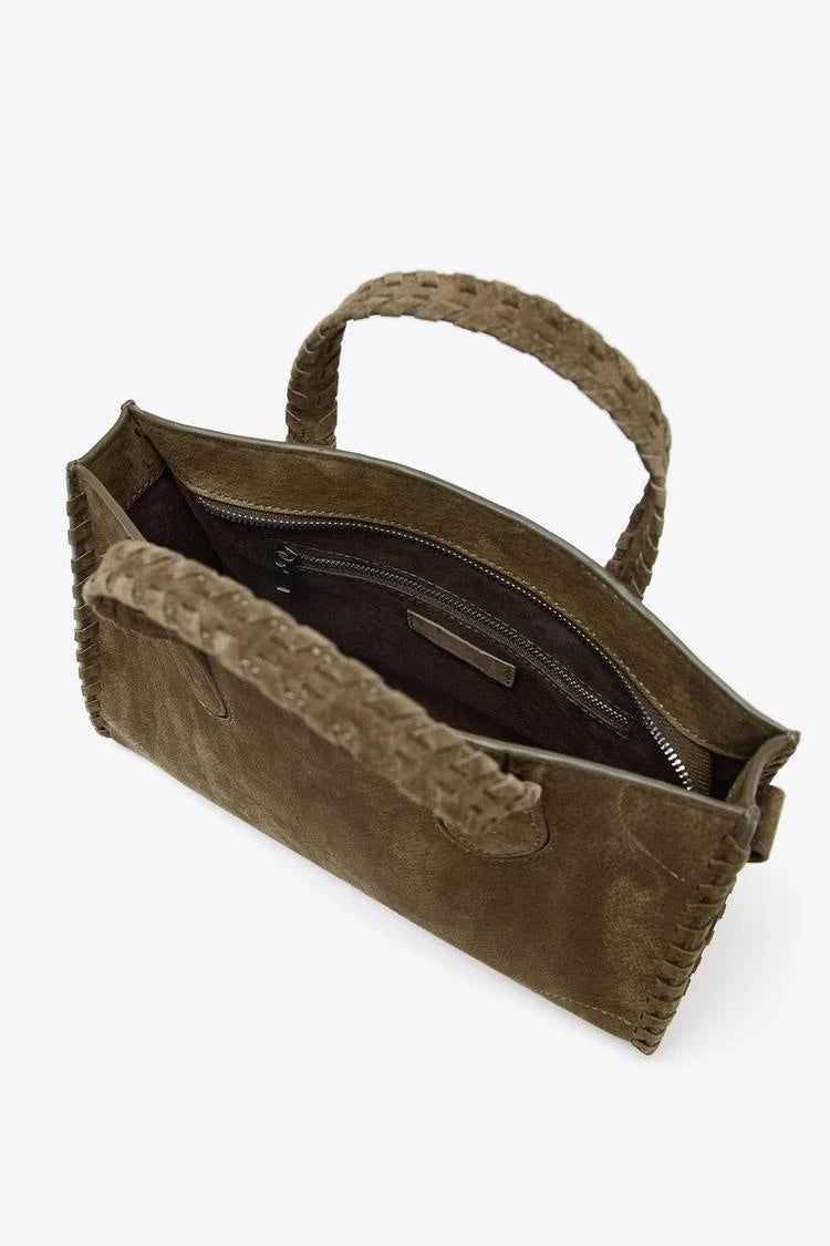 WOMEN'S SUEDE CITY BAG, Luxury Design Woven Effect Tote Handbags, Wide Handle with Removable Crossbody Strap