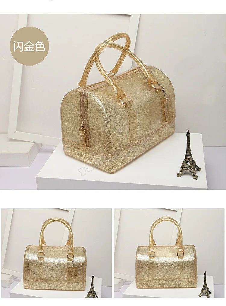 2024 Women Transparent Boston Handbag Candy Color Fashion Girls Jelly PVC Simple Waterproof Silicone Pillow Big Crossbody Bag