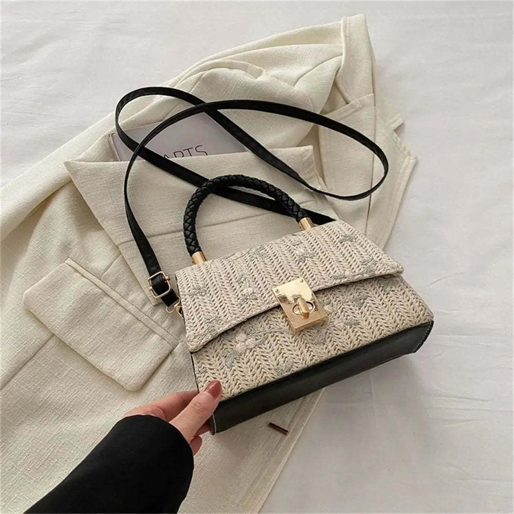 Fashion Rattan Straw Bag Large Capacity Handmade Braid Grass Woven Bag Bohemian Shoulder Messenger Bag for Women Girls