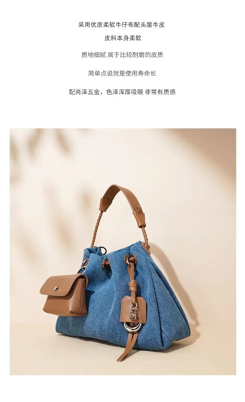 New Denim Series Handbag Fashion Straw Denim Dags for Women Minimalist Crossbody Messenger Designer Luxury Tote Bag Coin Wallet