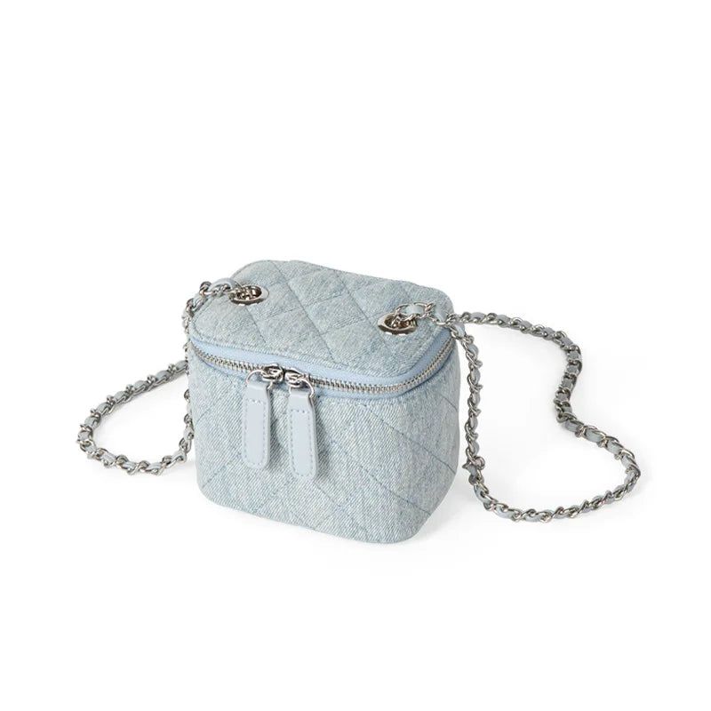 Denim Female Retro Unisex Mini Diamond Jean Check Chain Small Square Crossbody Bags Handbags Letter Shoulder Shopper Purse