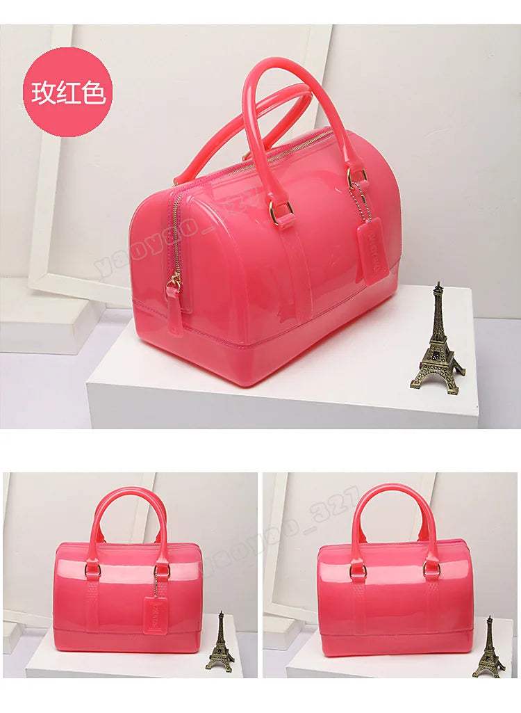 2024 Women Transparent Boston Handbag Candy Color Fashion Girls Jelly PVC Simple Waterproof Silicone Pillow Big Crossbody Bag