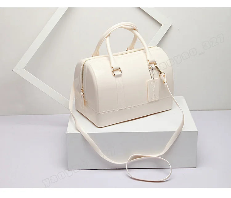 2024 Women Transparent Boston Handbag Candy Color Fashion Girls Jelly PVC Simple Waterproof Silicone Pillow Big Crossbody Bag