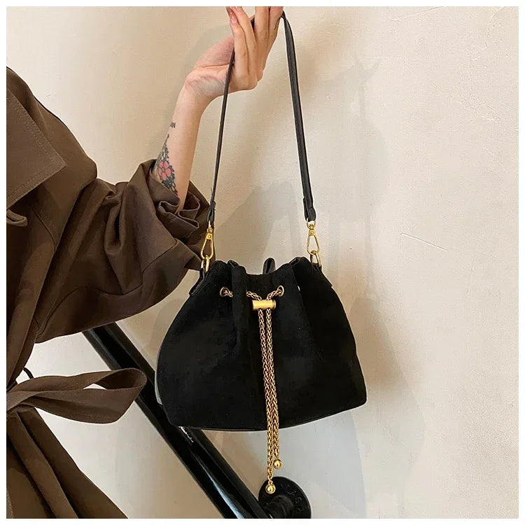 Soft Solid Faux Suede Simple Commuting Crossbody Bags 2025 Hot Sale Sewing Sweet Bags for Women Thread String Women's Handbags
