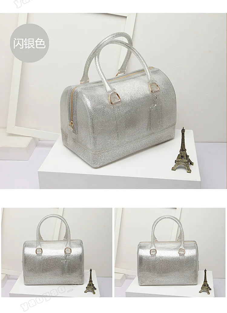 2024 Women Transparent Boston Handbag Candy Color Fashion Girls Jelly PVC Simple Waterproof Silicone Pillow Big Crossbody Bag