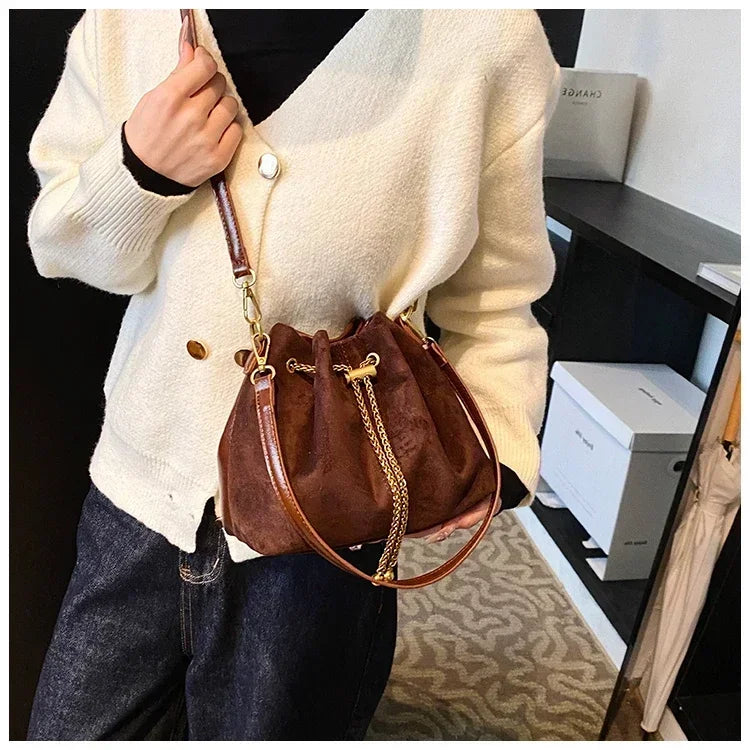 Soft Faux Suede Simple Commuting Crossbody Bags Thread String Women's Handbags 2025 Hot Sale Sewing Sweet Medium Bags for Women