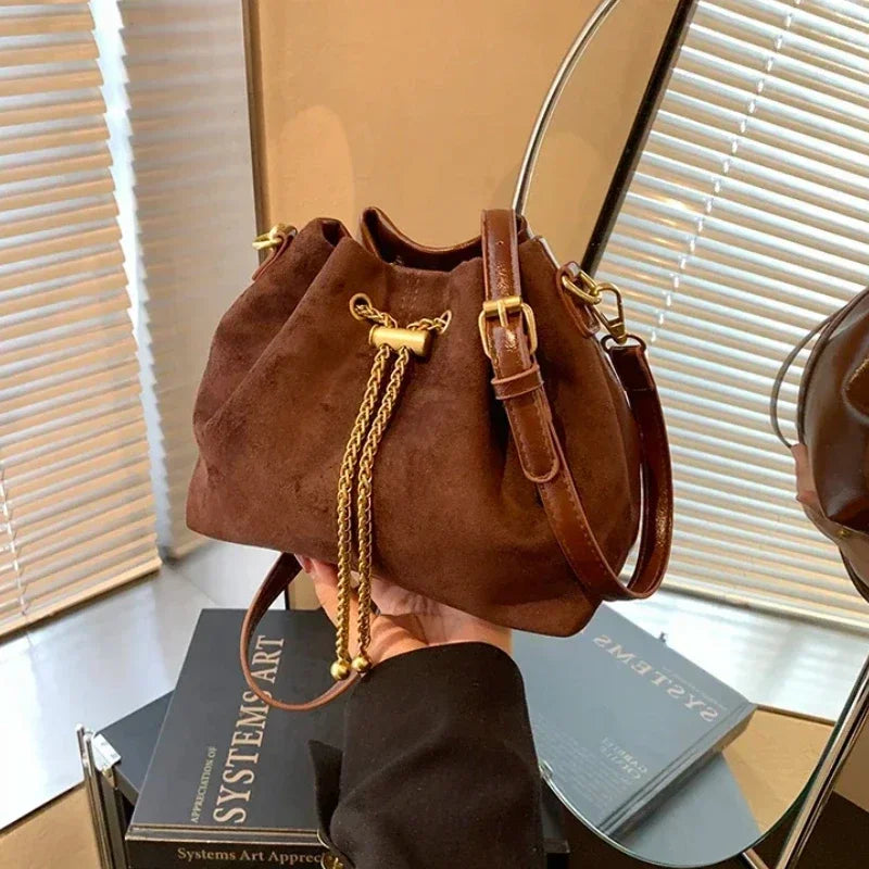 Soft Faux Suede Simple Commuting Crossbody Bags Thread String Women's Handbags 2025 Hot Sale Sewing Sweet Medium Bags for Women