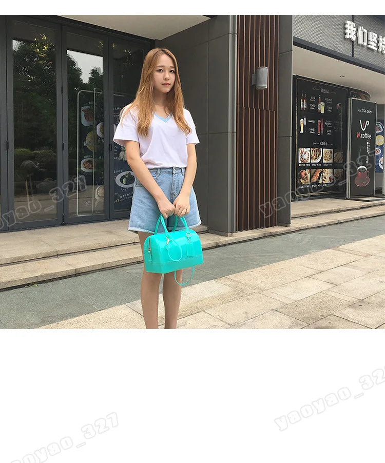 2024 Women Transparent Boston Handbag Candy Color Fashion Girls Jelly PVC Simple Waterproof Silicone Pillow Big Crossbody Bag