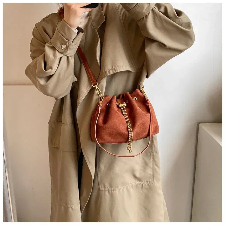 Soft Solid Faux Suede Simple Commuting Crossbody Bags 2025 Hot Sale Sewing Sweet Bags for Women Thread String Women's Handbags