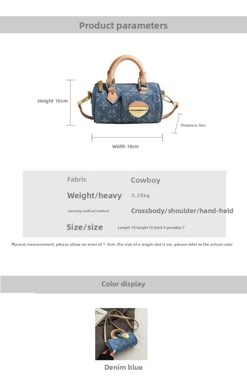 Denim Bag Women's New Foreign Style Versatile Messenger Bag Fashionable Portable Cylinder Bag