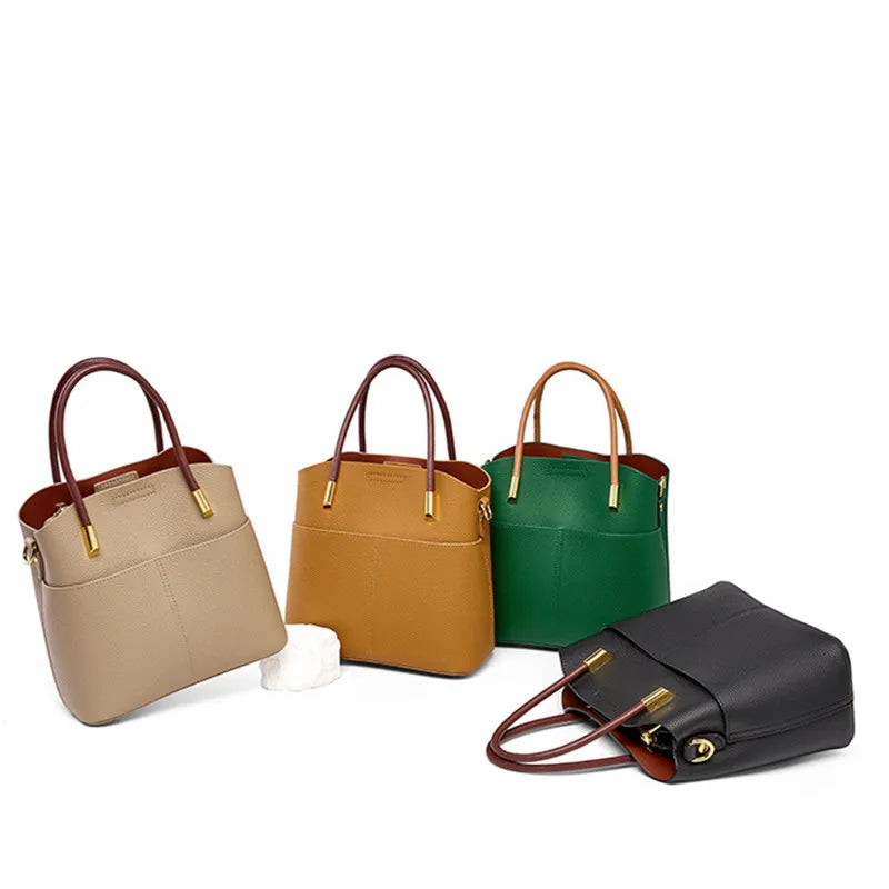 Luxury Women Genuine Leather Top Designer Bucket Bag Versatile New Fashion Tote Bag High-end Crossbody Bag With 2 Shoulder Strap