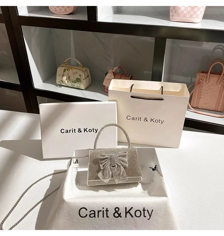 Crystal Shiny Diamond Evening Bag Luxury Glitter Bow Knot High Quality Women Handbag Wedding Party Clutch Purse Shoulder Bag