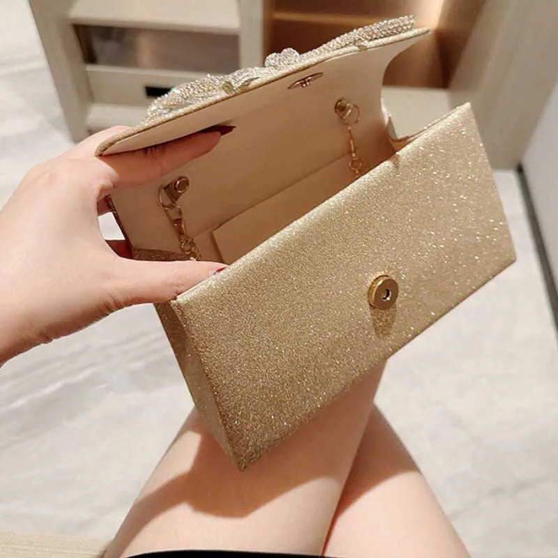 Evening Bag Dress Versatile European and American Clutch Bag Crossbody Celebrity Fashion Diamond Bow Chain Bag Lady Handbag