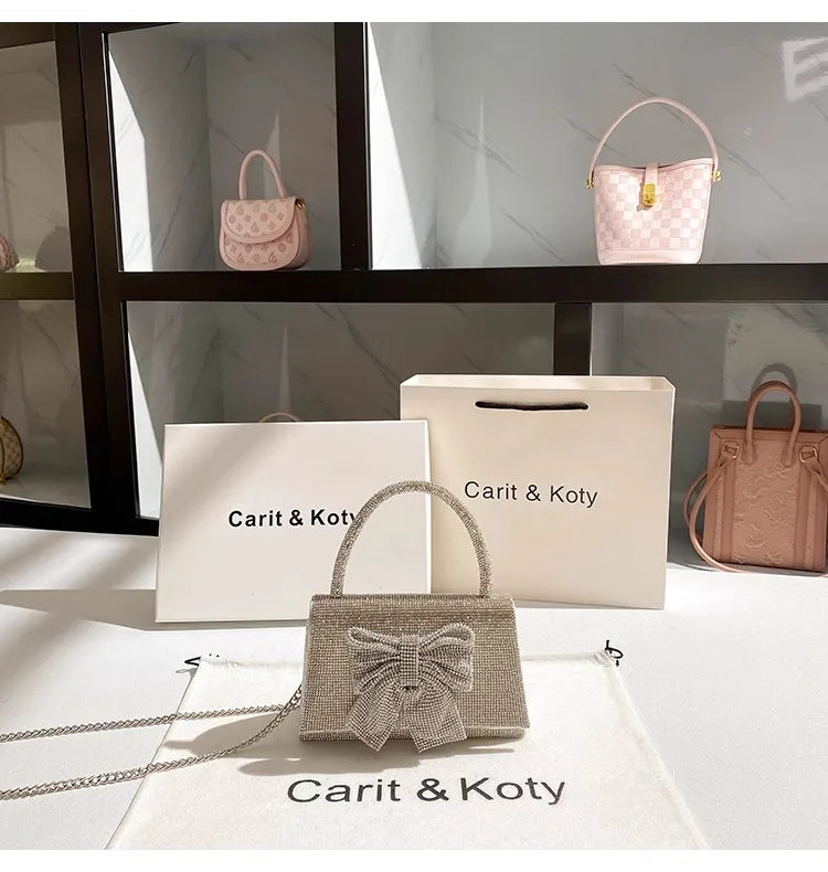 Crystal Shiny Diamond Evening Bag Luxury Glitter Bow Knot High Quality Women Handbag Wedding Party Clutch Purse Shoulder Bag