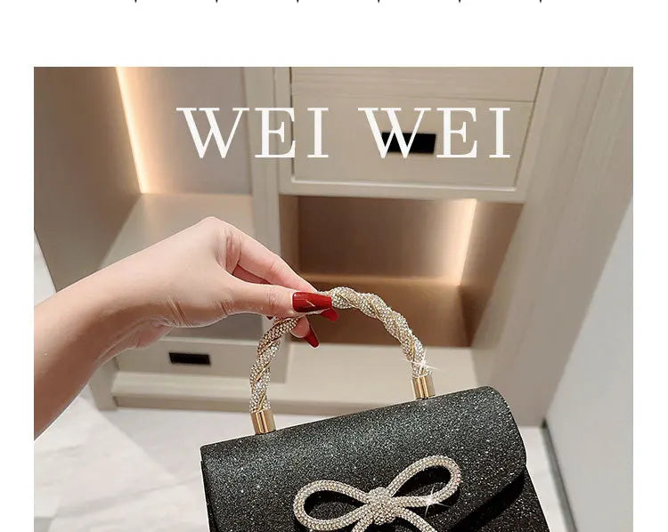 Evening Bag Dress Versatile European and American Clutch Bag Crossbody Celebrity Fashion Diamond Bow Chain Bag Lady Handbag