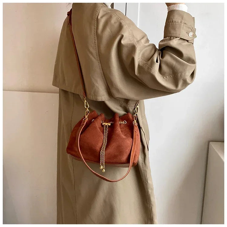 Soft Solid Faux Suede Simple Commuting Crossbody Bags 2025 Hot Sale Sewing Sweet Bags for Women Thread String Women's Handbags